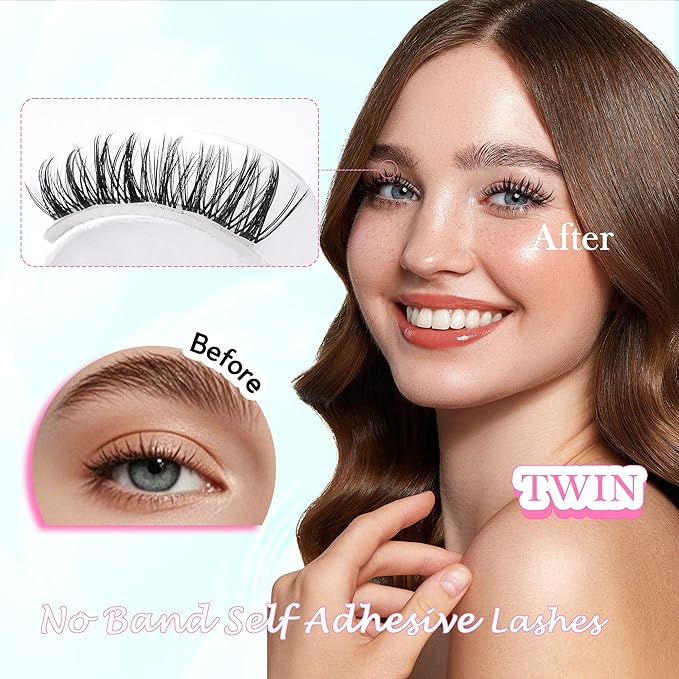 GAQQI Self Adhesive Eyelashes Clusters, No Glue Lash Clusters 10-16mm Dense & Volume Spiky Cluster Lashes, No Band Press On Lashes, More Comfortable & Stronger Hold (Twin）-FemmiqueWomen