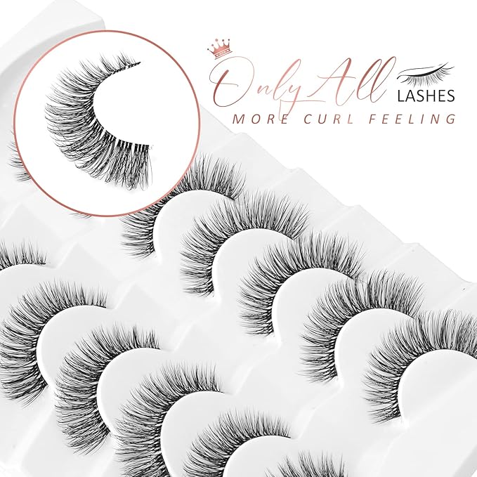 Onlyall Natural Eyelashes Mink False Eyelashes Natural Wispy Lashes Soft Clear Band Lashes Fluffy False Lashes 14MM A11-FemmiqueWomen