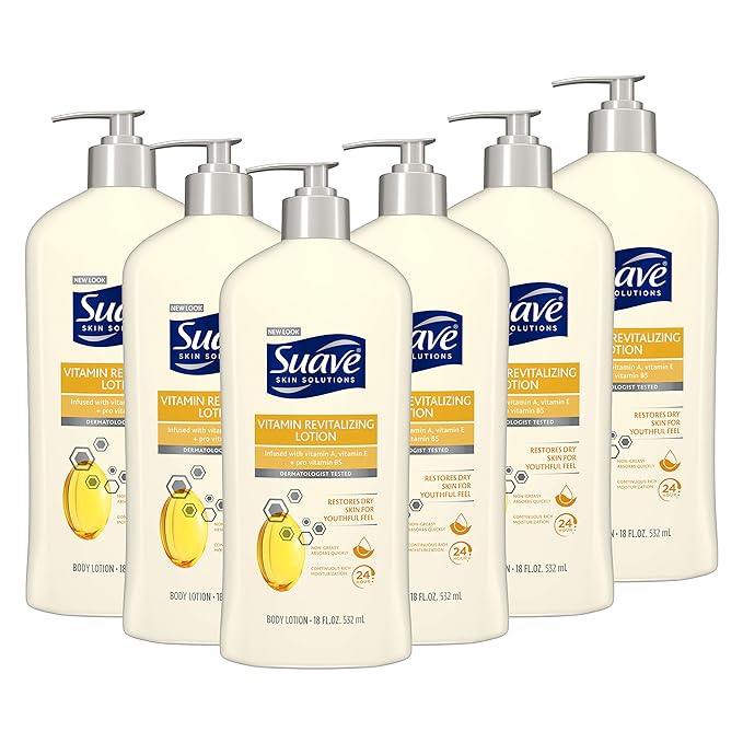Suave Skin Solutions Body Lotion Revitalizing with Vitamin E, 18 Fl Oz (Pack of 6)-FemmiqueWomen