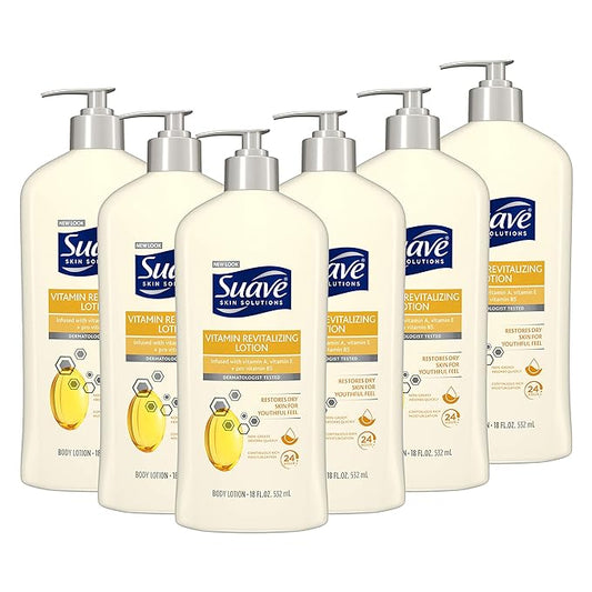 Suave Skin Solutions Body Lotion Revitalizing with Vitamin E, 18 Fl Oz (Pack of 6)-FemmiqueWomen