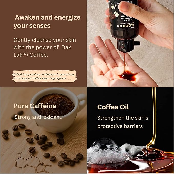 Cocoon Dak Lak Coffee Cleanser, Vegan Facial Cleanser Low PH, Daily Face Wash for All Skin Types, Gentle Makeup Remover, With Antioxidants for Glowing Skin & Less Visible Pores-FemmiqueWomen