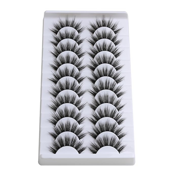 SUNWELL False Eyelashes 18mm Mink Lashes 8D Fluffy Faux Mink Lashes Strip Eye Lashes Soft Reusable Full Volume Fake Eyelashes 10 Pairs Pack-FemmiqueWomen