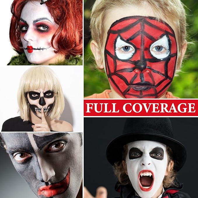 3 Pcs Halloween Face Paint Special Effects Makeup Kit,Water-based Black White Red Face Body Paint,Clown Cosplay SFX Joker Zombie White Makeup Professional Face Painting Kit for Adult-FemmiqueWomen