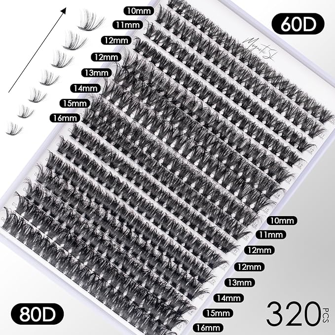 DIY Lash Extensions Kit 320pcs Individual Lashes Clusters 60D 80D D Curl Eyelash Extension Kit with Applicator and Lash Bond&Seal,Clusters Lash Glue Remover For False Eyelash Mix 10-16mm (60D+80D KIT)-FemmiqueWomen