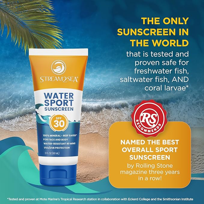 STREAM 2 SEA SPF 30 Biodegradable Mineral Sunscreen, 3 Fl oz Non-Greasy and Moisturizing Reef Safe Sunscreen For Face Protection and Body Against UVA and UVB-FemmiqueWomen