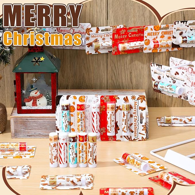 25 Pcs Christmas Lip Balms Stocking Goodie Bags Stuffers Bulk Xmas Gifts Candy Hot Cocoa Cookie Cinnamon Gingebread Biscuits Flavor 5 Style Holiday Treat Small Gifts Party Supplies-FemmiqueWomen