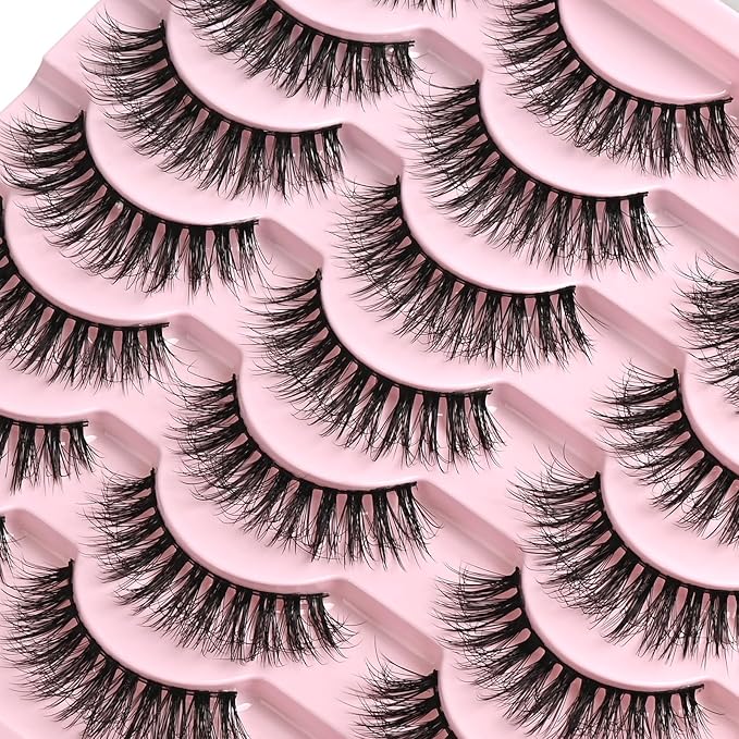 FARRED Natural Eyelashes Wispy Lashes Short False Eyelash Small Cat Eye Fake Lashes Full Pestañas Sets for MUA and Beginners Daily Makeup (F2 | 7-14mm)-FemmiqueWomen