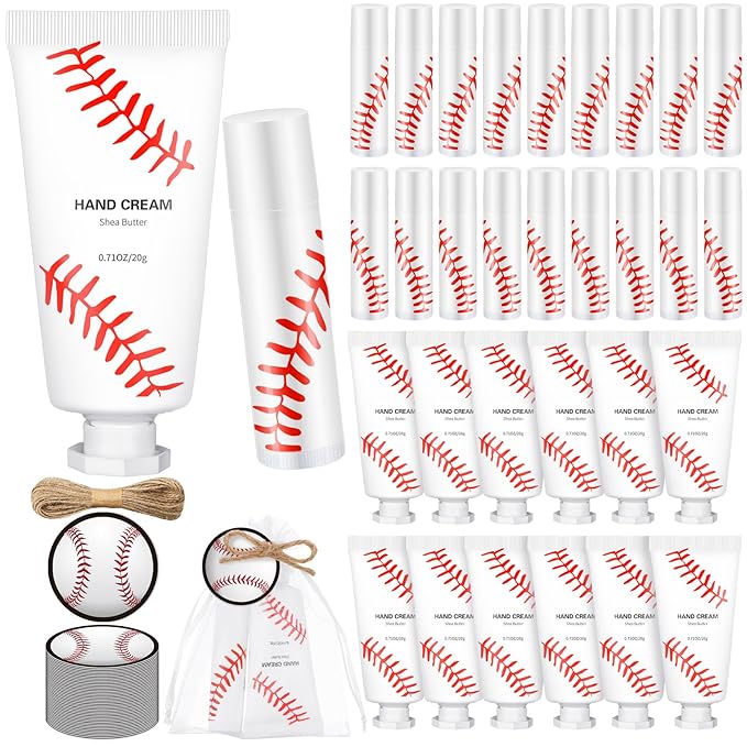 144 Pcs Baseball Lip Balm Hand Cream Set Baseball Party Supply, Include 36 Baseball Lip Balm 36 Moisturizing Hand Cream 36 Baseball Bag 36 Baseball Card and Rope for Baseball Accessories Gifts-FemmiqueWomen