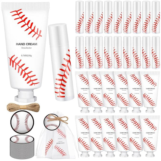 144 Pcs Baseball Lip Balm Hand Cream Set Baseball Party Supply, Include 36 Baseball Lip Balm 36 Moisturizing Hand Cream 36 Baseball Bag 36 Baseball Card and Rope for Baseball Accessories Gifts-FemmiqueWomen