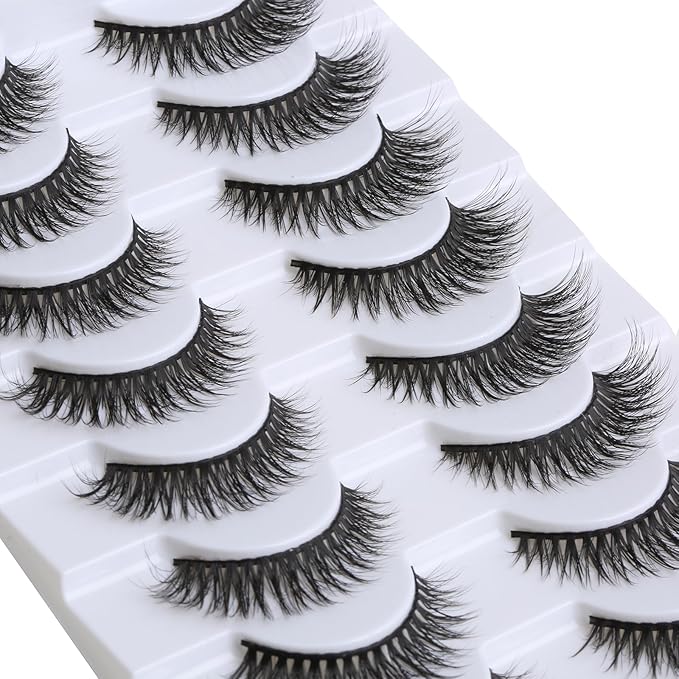 SUNWELL False Eyelashes 12mm Mink Lashes Natural Look Cat Eye Faux Mink Lashes 3D Fluffy Soft Luxury Volume Fake Lashes 10 Pairs Pack-FemmiqueWomen