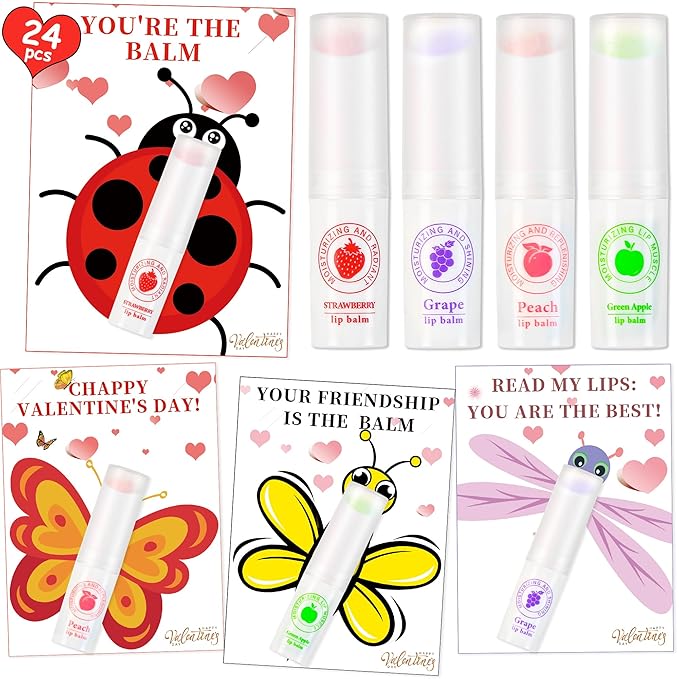 24 Pack Valentines Day Gifts for Kids lip balm bulk,chapstick bulk,party favors for kids boys girls,Natural Moisturizing Lip Balm for dry cracked lips,goody bag filler,Wedding Gifts-FemmiqueWomen