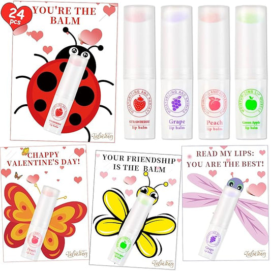 24 Pack Valentines Day Gifts for Kids lip balm bulk,chapstick bulk,party favors for kids boys girls,Natural Moisturizing Lip Balm for dry cracked lips,goody bag filler,Wedding Gifts-FemmiqueWomen