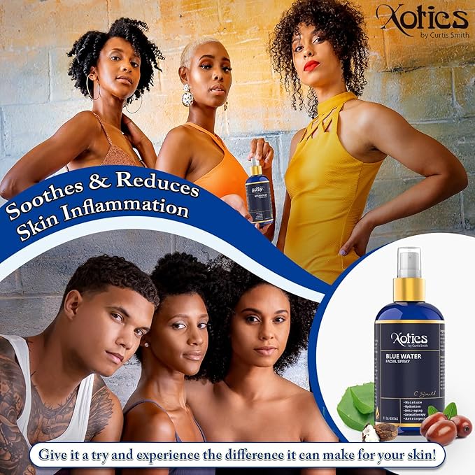 Xotics Blue Water Facial Spray - 8oz - Hydrating Face Mist with Aloe Vera - Refreshing Toner for Men & Women, Aftershave, Daily Moisturizing Splash for All Skin Types-FemmiqueWomen
