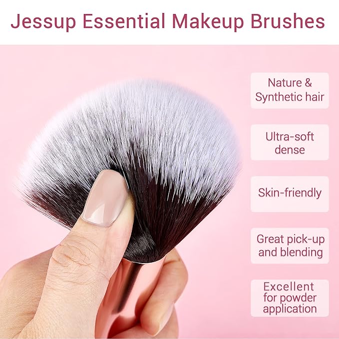 Jessup Makeup Brushes, Labeled Makeup Brush Set Premium Synthetic and Natural Hair Foundation Powder Concealer Eyeshadow Blending 15pcs Brush Kit, Rose Gold/Black T160-FemmiqueWomen