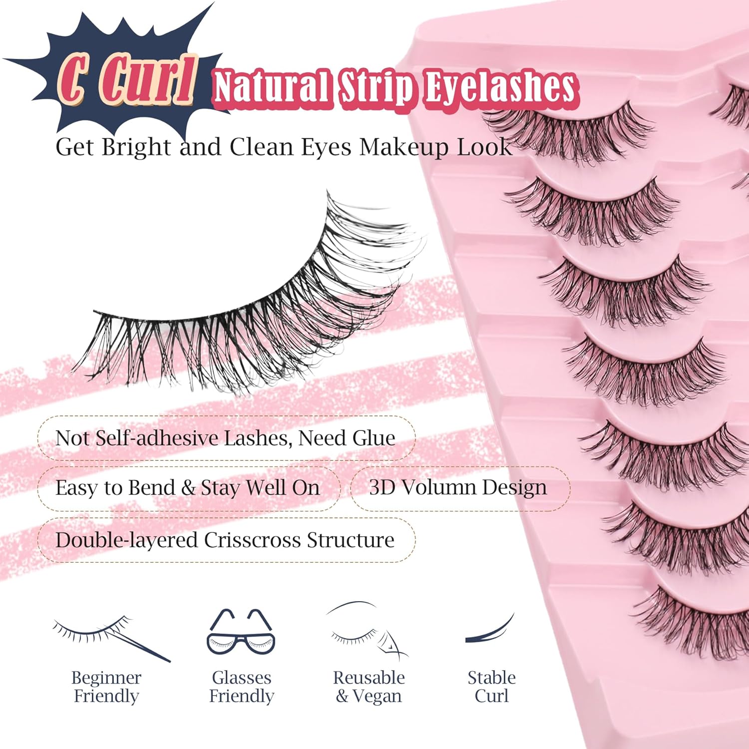 Eyelashes Natural Daily Lashes False Eyelash Lash Strips C Curl Siligli-FemmiqueWomen