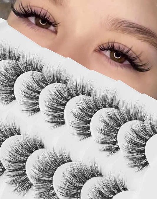 Onlyall False Eyelashes Natural Lashes Wispy Lashes Natural Look False Eyelashes Natural Flared Eyelashes False Eye Lashes Fluffy Lashes 7 Pairs A28-FemmiqueWomen