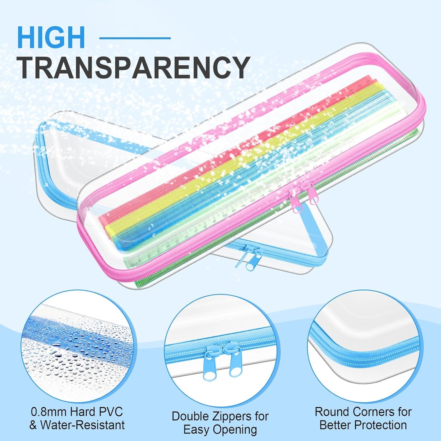 Hoolerry 4 Pcs Hard Clear Zipper Case Makeup Bags Plastic Pencil Pouch Transparent Storage Box Containers for Cosmetics, Snacks, Building Blocks, Puzzles(Pastel,13.2 x 4.7 x 2.4 in)-FemmiqueWomen