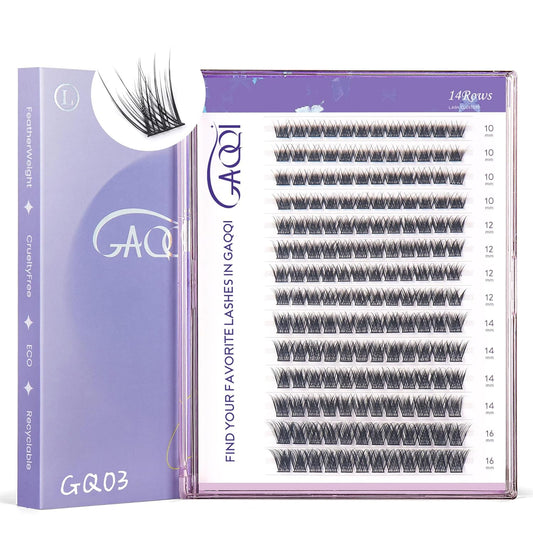 GAQQI Lash Clusters, Eyelash Clusters C Curl Cluster Lashes 168PCS 10-16MM, Wispy Individual Lashes Natural Cluster Eyelash Extensions (GQ03,10-16mm, C Curl)-FemmiqueWomen