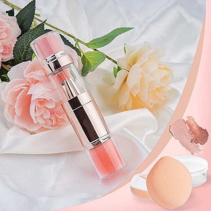 kullder 5-in-1 Makeup Brush Travel Makeup Brush set Dual Ended Mini Makeup Brush Pen Foundation Powder Concealer Shadow Blush Makeup Brushes with 2 Sponge Puff Womens Gift Idea for Beauty Lover-FemmiqueWomen