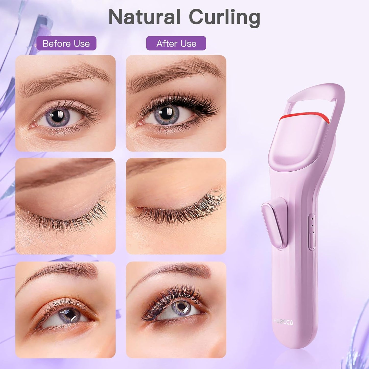 Heated Eyelash Curler Professional - Eye Lashes Curler with Innovative Heating Silicone, Electric Eyelashes Curler with 600mAh Rechargeable Battery EC4001 (Voilet)-FemmiqueWomen