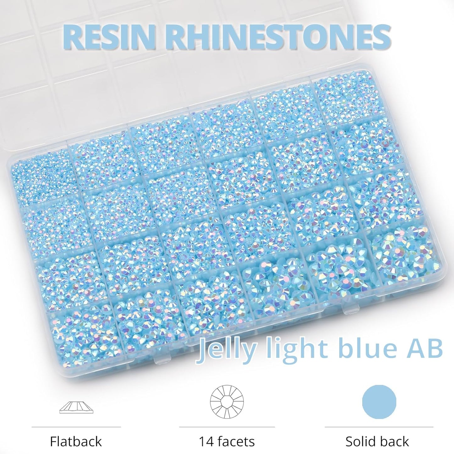 30000Pcs Resin Jelly Rhinestones Set for Crafting Bedazzling, Light Blue AB Flatback Gems Jewels for Crafts Clothes Shoes Fabric Outfit Nails Makeup, Flat Back Crystal 2-6mm with b 7000 Glue-FemmiqueWomen
