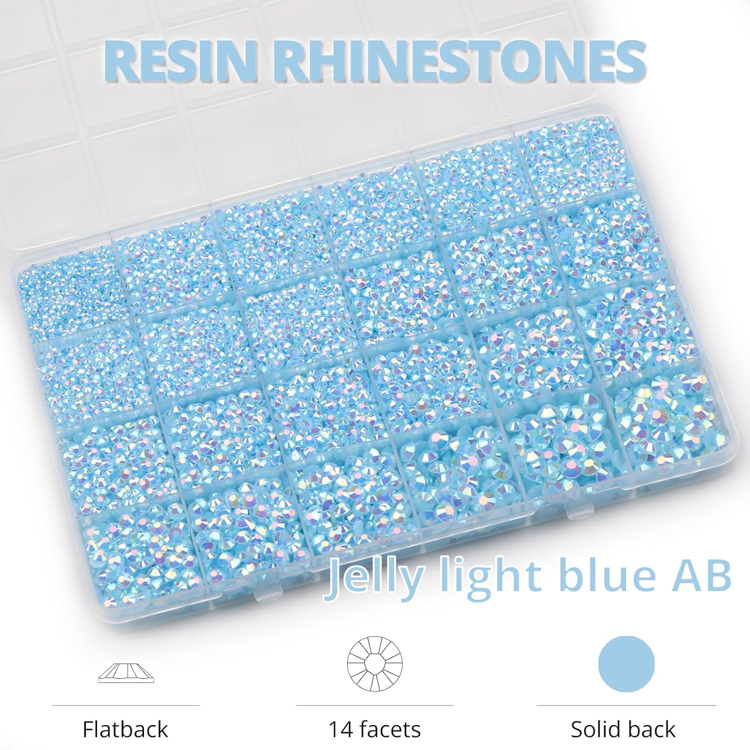 30000Pcs Resin Jelly Rhinestones Set for Crafting Bedazzling, Light Blue AB Flatback Gems Jewels for Crafts Clothes Shoes Fabric Outfit Nails Makeup, Flat Back Crystal 2-6mm with b 7000 Glue-FemmiqueWomen