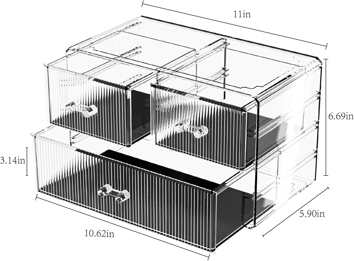 ZHIAI Stackable Storage Drawers, Acrylic Bathroom Counter Organizer Clear Makeup Organizers for Vanity, Kitchen Cabinets, Bathroom, Undersink, Home Organization and Storage (3 Drawers, Pattern A)-FemmiqueWomen