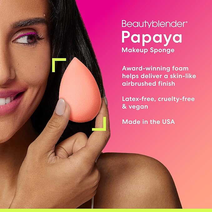 Beautyblender® | Papaya Beauty Blender Makeup Sponge, Super-Soft Foam Easily Blends Foundations, Powders & Creams, Made in USA, Reusable, Washable, Streak Free Application, Vegan, Cruelty Free-FemmiqueWomen