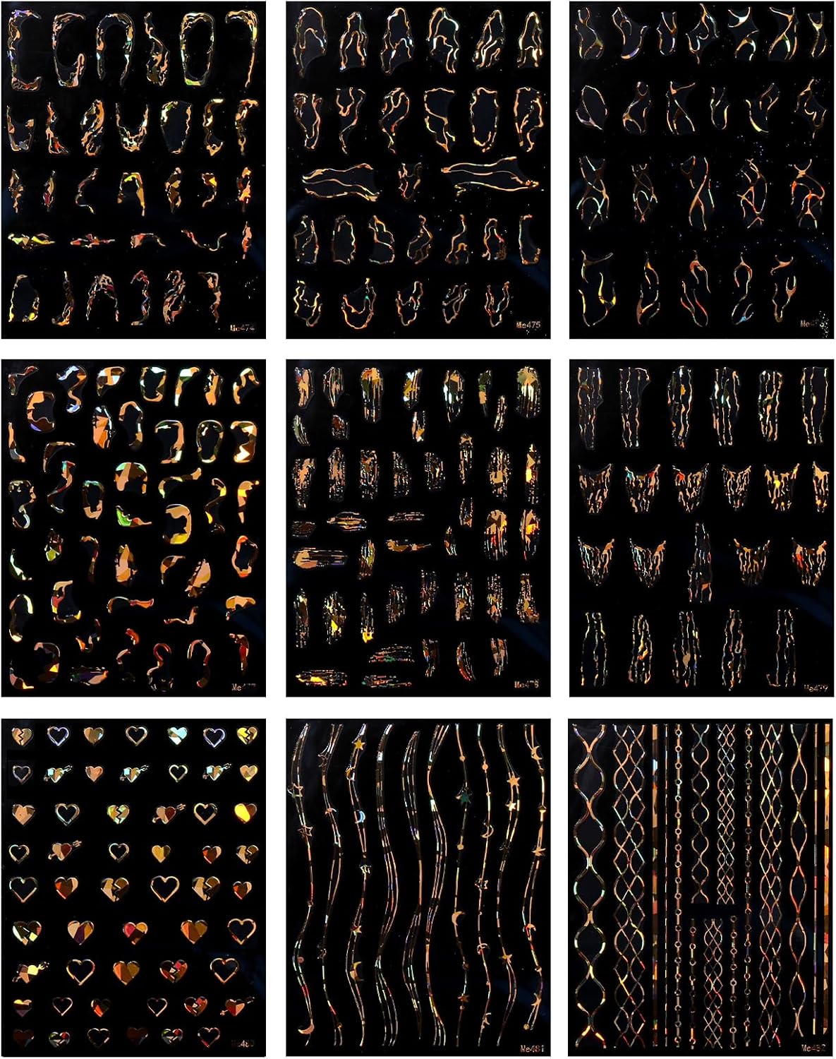 JMEOWIO 9 Sheets Marble Line Nail Art Stickers Decals Self-Adhesive Gold Nail Supplies Nail Art Design Decoration Accessories-FemmiqueWomen