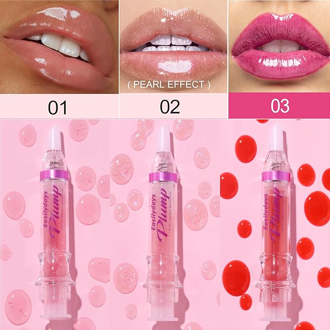 3 Colors Lip Plumping Booster, Spicy Lip Plumper Gloss Lip Oil, Ultra-Hydrating & Nourishing Glossy Finish Fuller Natural Lip Gloss, Plump & Pout Lip Plumper for Women Girls, Set #01,02,03-FemmiqueWomen