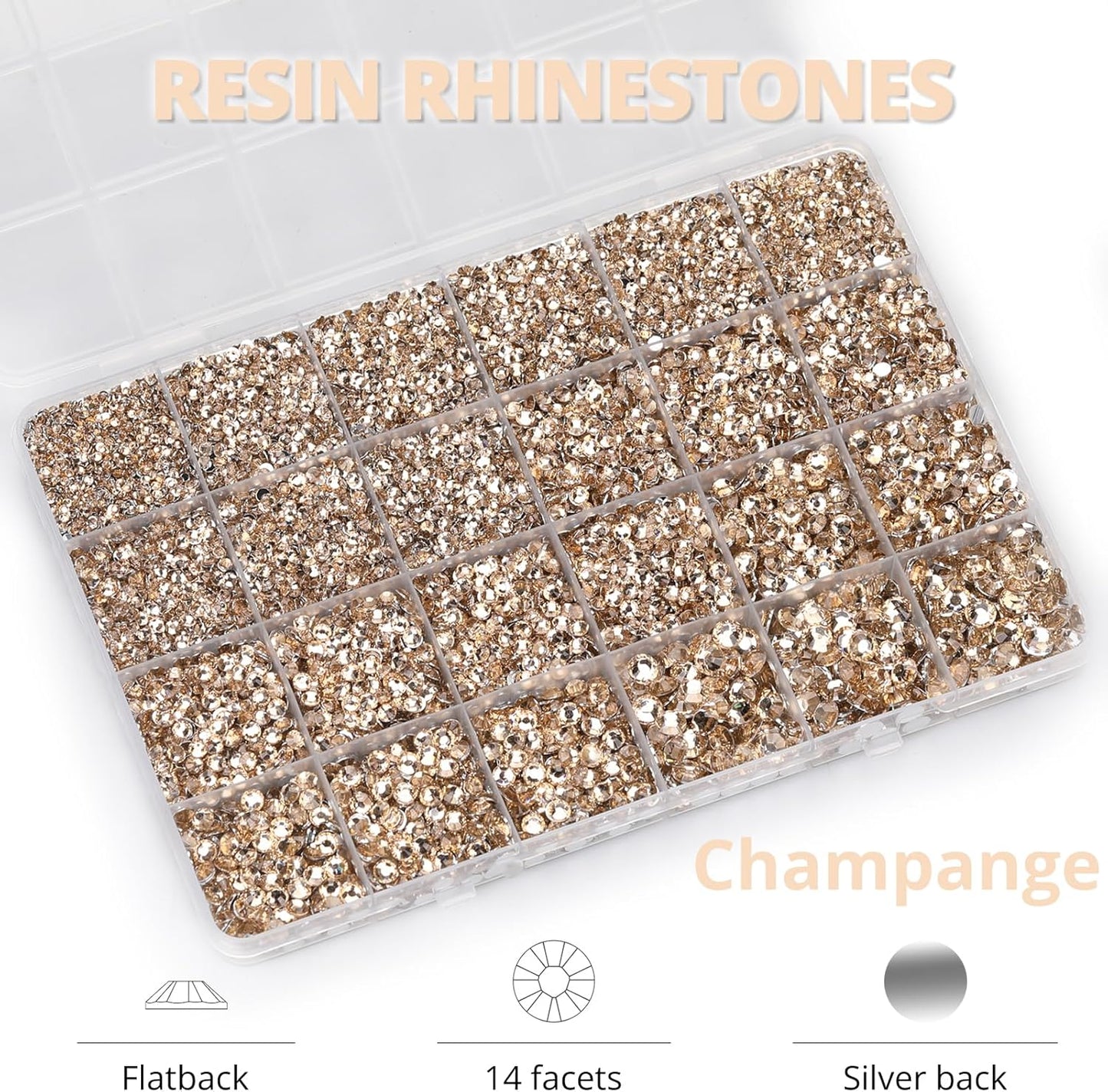 30000Pcs Resin Rhinestones Set for Crafting Bedazzling, Champagne Flatback Gems Jewels for Crafts Clothes Shoes Fabric Outfit Nails Makeup, Flat Back Crystal 2-6mm with b 7000 Glue-FemmiqueWomen