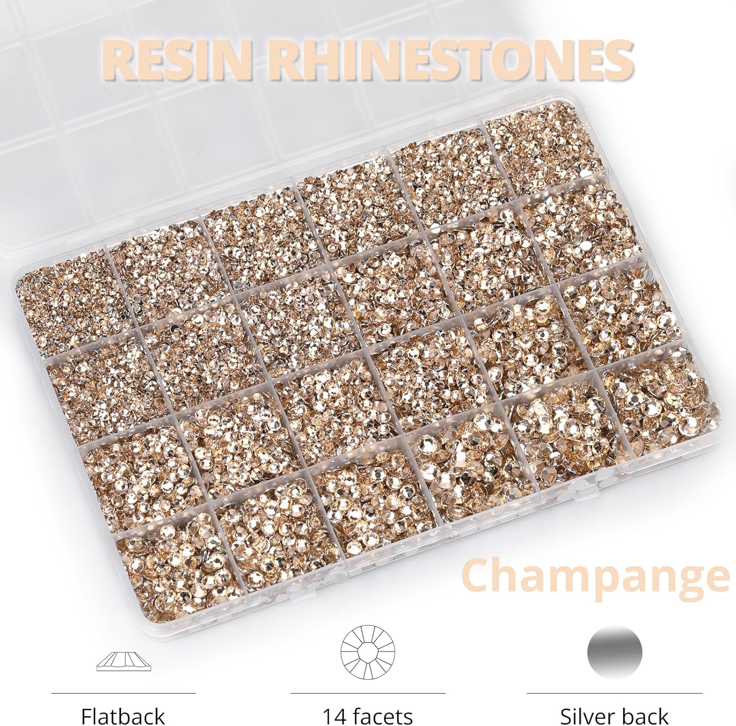 30000Pcs Resin Rhinestones Set for Crafting Bedazzling, Champagne Flatback Gems Jewels for Crafts Clothes Shoes Fabric Outfit Nails Makeup, Flat Back Crystal 2-6mm with b 7000 Glue-FemmiqueWomen