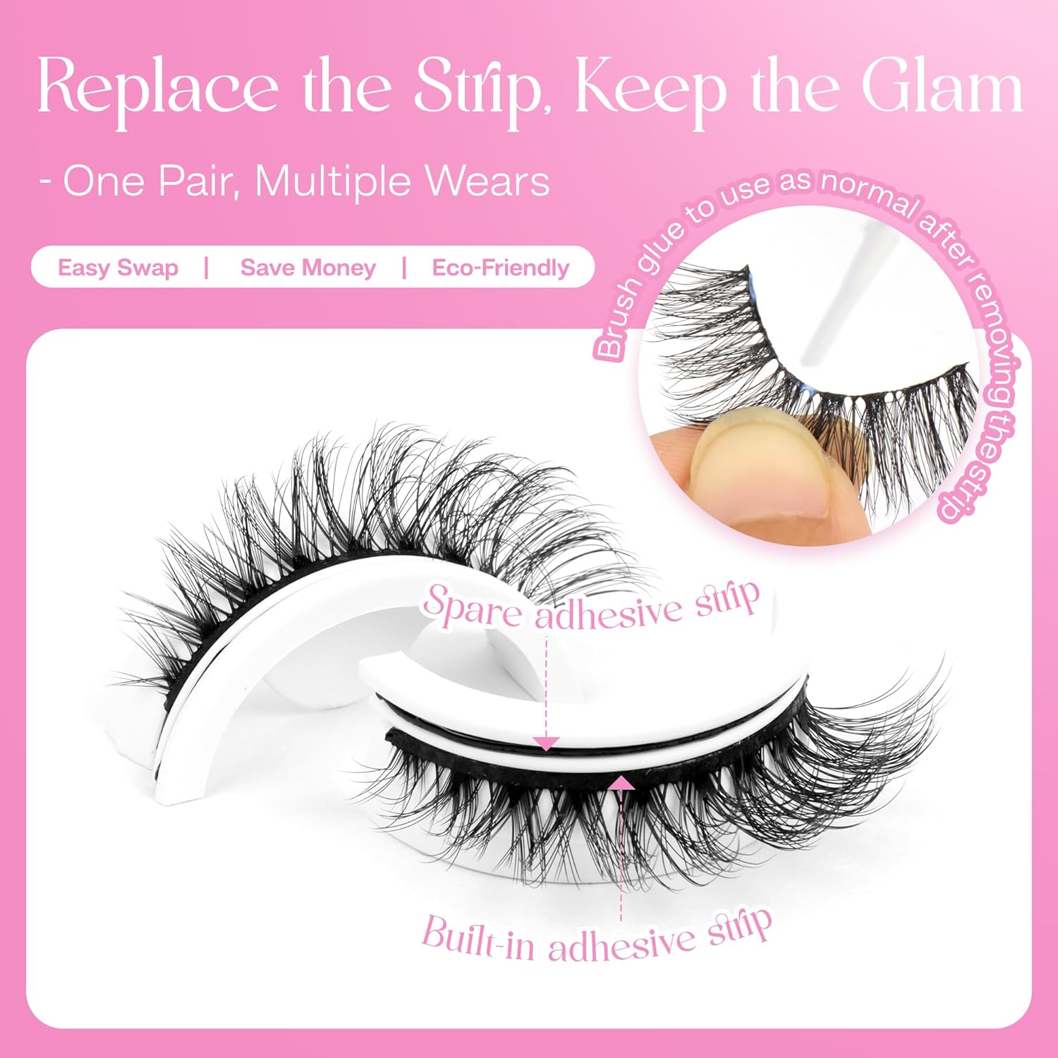 CALAILIS Self Adhesive Eyelashes 5 Pairs Natural Look Press On Lashes No Glue Need Eyelashes Reusable Cat Eye Wispy Self-adhesive False Lashes with Replacement Adhesive Strips (C001)-FemmiqueWomen