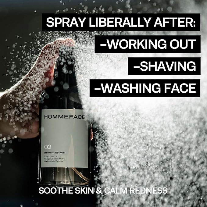 HOMMEFACE Men’s Herbal Spray Face Toner, 8.45 fl. oz. - Alcohol-Free, Hydrating and Balancing Facial Mist with Witch Hazel, CICA Extract, Anti Aging, Aftershaving, for All Skin Types-FemmiqueWomen