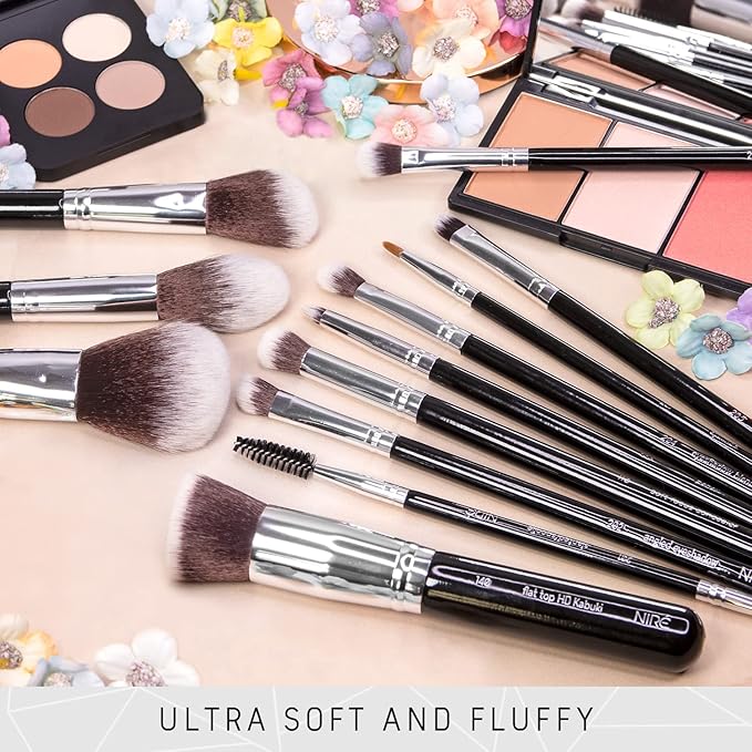 Niré Beauty 15piece Award Winning Professional Makeup Brush Set: Vegan Makeup Brushes with Case, Makeup Sponge, Brush Cleaner, Guide, Gift Box-FemmiqueWomen