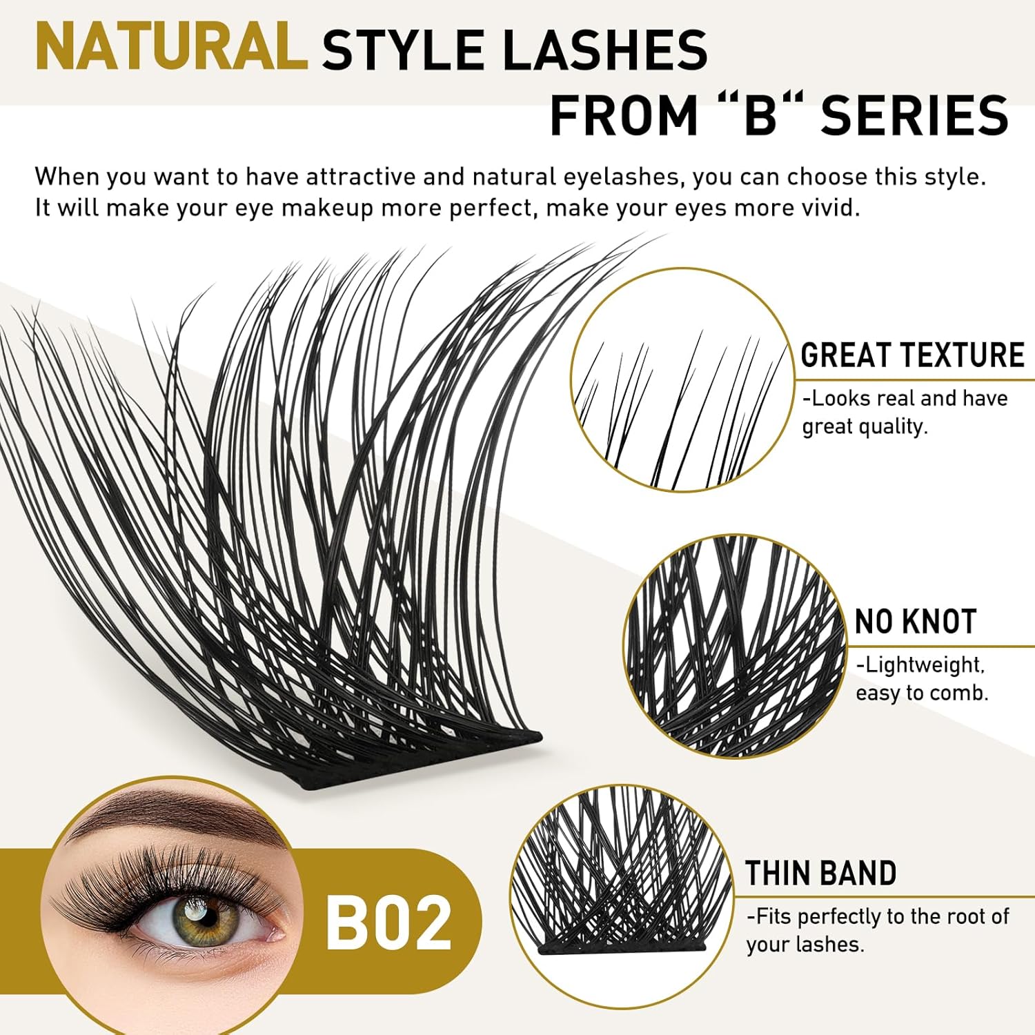 Lash Clusters B02 C Curl 16mm DIY Eyelash Extensions 72 Clusters Lashes C D Curl B&Qaugen Mega Volume Individual Lashes Eyelash Clusters Extensions Individual Lashes Cluster DIY at Home (NM-C-16mm)-FemmiqueWomen