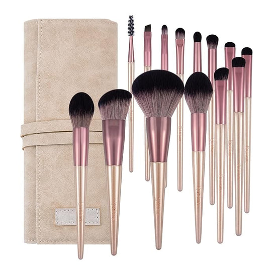 DUcare Makeup Brushes with Bag - 14Pcs Professional Synthetic Make Up Brushes Set for Blush Concealer Foundation Bronzer Powder Eyebrow Eyeshadow Blending Makeup Brush Set Mekaup bag, Rose Golden-FemmiqueWomen