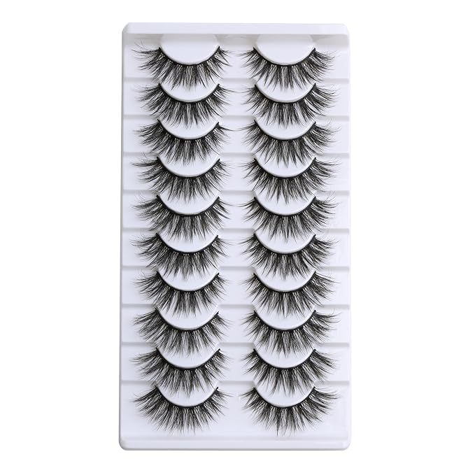 SUNWELL False Eyelashes 16mm Mink Lashes Cat Eye Lashes Strips 8D Fluffy Faux Mink Lashes Soft Wispy Luxury Volume Fake Lashes 10 Pairs Pack-FemmiqueWomen