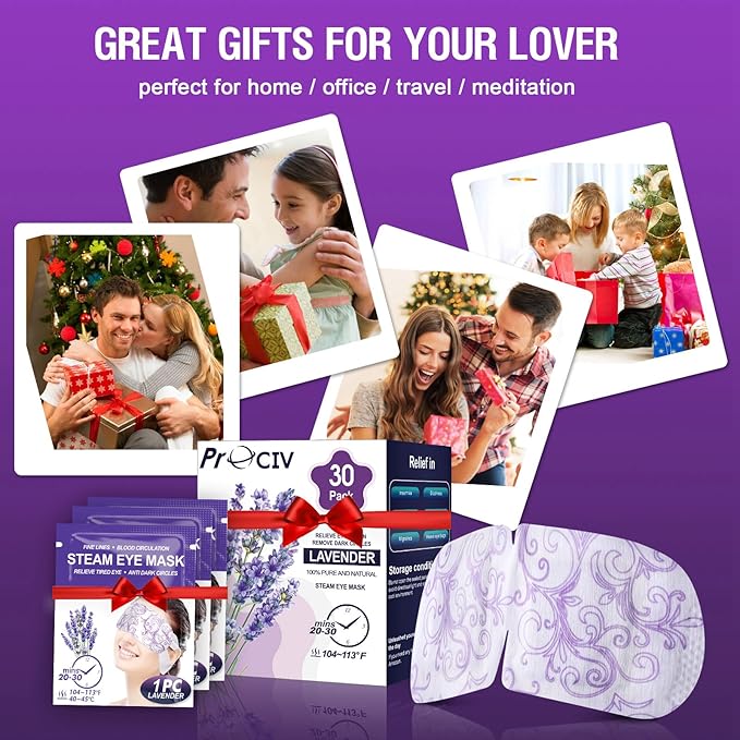 30 Packs Lavender Steam Eye Mask - Heated Eye Mask for Dark Circles and Puffiness Warm Eye Mask for Dry Eye Mask Relief Eye Fatigue Headache Hot Sleep Eye Mask for Disposable Moist Heat Eye Compress-FemmiqueWomen