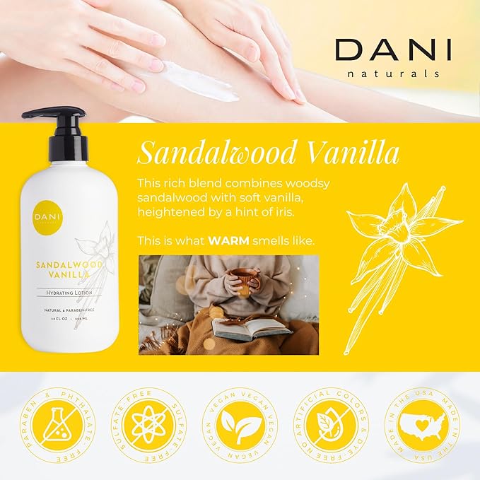 Naturals Hand & Body Lotion - Warm Sandalwood Vanilla Scented Aromatherapy Moisturizer, Deep Hydration for Dry & Dull Skin with Shea Butter, Aloe Vera, & Vitamin E, Cruelty-Free & Vegan, 12 Oz-FemmiqueWomen