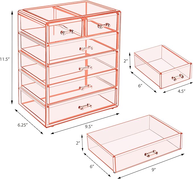 Sorbus Acrylic Makeup Organizer - Organization and Storage Case for Cosmetics Make Up & Jewelry - Big Clear Makeup Organizer for Vanity, Bathroom, College Dorm, Closet, Desk (4 Large, 2 Small Drawers)-FemmiqueWomen