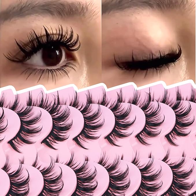 False Eyelashes Manga Lashes 10 Pairs False Eyelashes Japanese Style D Anime Lashes Natural Cosplay Lashes Natural Look 15 MM Wispy Faux Mink Lashes Full Strip Doll Lashes by FANXITON-FemmiqueWomen