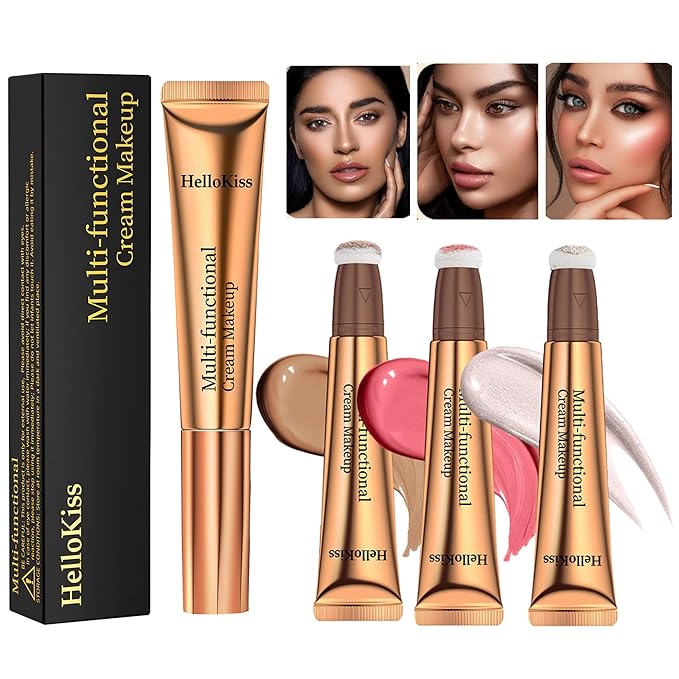 3pcs Contour Beauty Wand, Blush Wand and Liquid Highlighter Wand with Cushion Applicator, Long Lasting Silky Smooth Blendable Contour Highlighter Blush Stick,Cruelty Free,Contour +Blush +Highlighter Set（#01+#03+#05）-FemmiqueWomen
