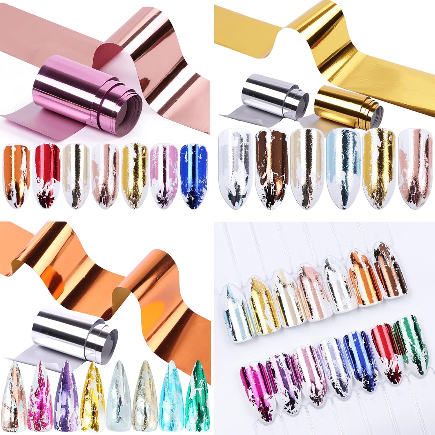 14 Colors Metallic Nail Foil Transfer Stickers Nail Art Accessories Holographic Effect Nail Foils Supply Gold Silver Matte Transfer Foils Nail Decals for Women Girls Manicure Tips Decoration-FemmiqueWomen