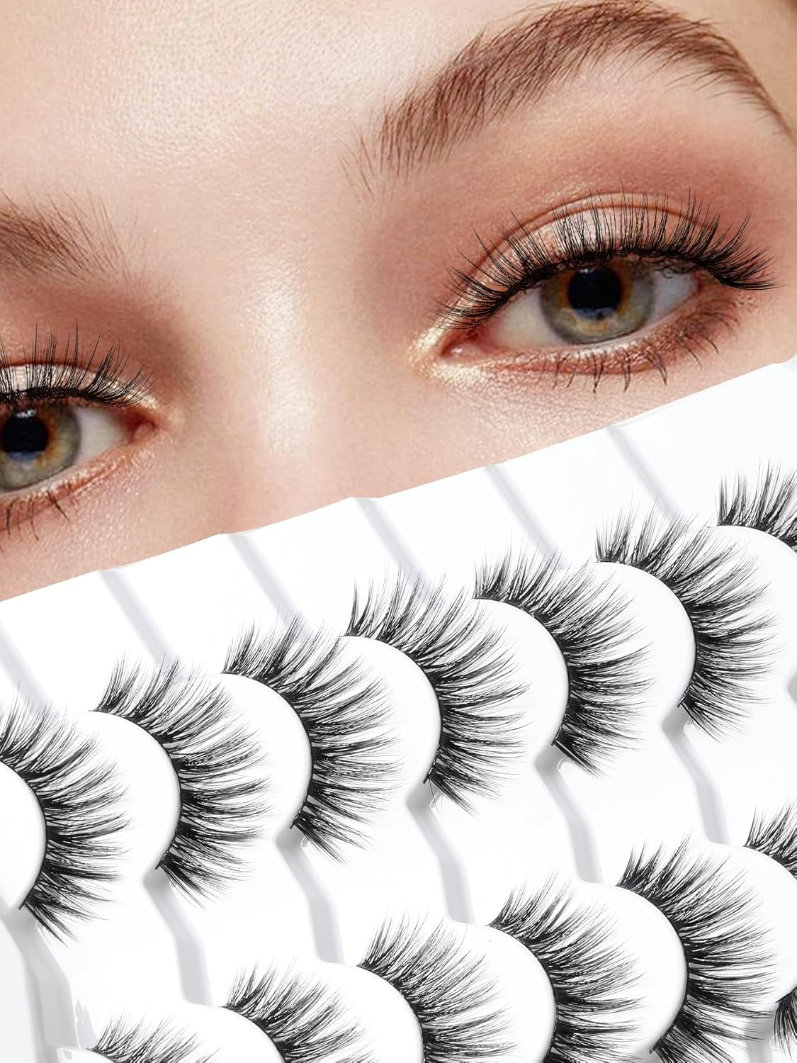 Lashes Wispy False Eyelashes Natural Volume Fluffy Lashes 12MM Strip Eyelashes with Thin Band C Curl Eyelashes False Eye Lashes Pack 7 Pair Siligli-FemmiqueWomen