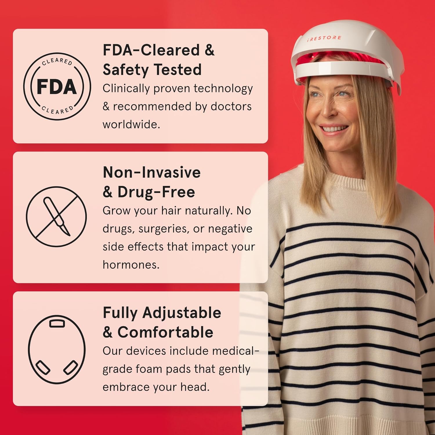 iRestore Essential Laser Hair Growth System + Rechargeable Battery Pack - FDA Cleared Hair Regrowth for Men & Women with Thinning Hair-FemmiqueWomen