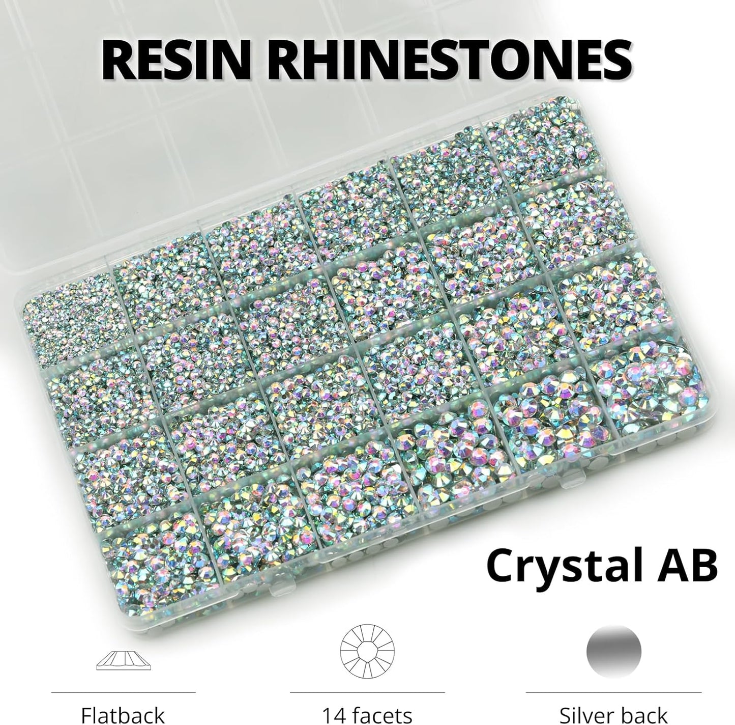 30000Pcs Resin Rhinestones Set for Crafting Bedazzling, Crystal ab Iridescent Flatback Gems Jewels for Crafts Clothes Shoes Fabric Outfit Nails Makeup, Flat Back Crystal 2-6mm with b 7000 Glue-FemmiqueWomen