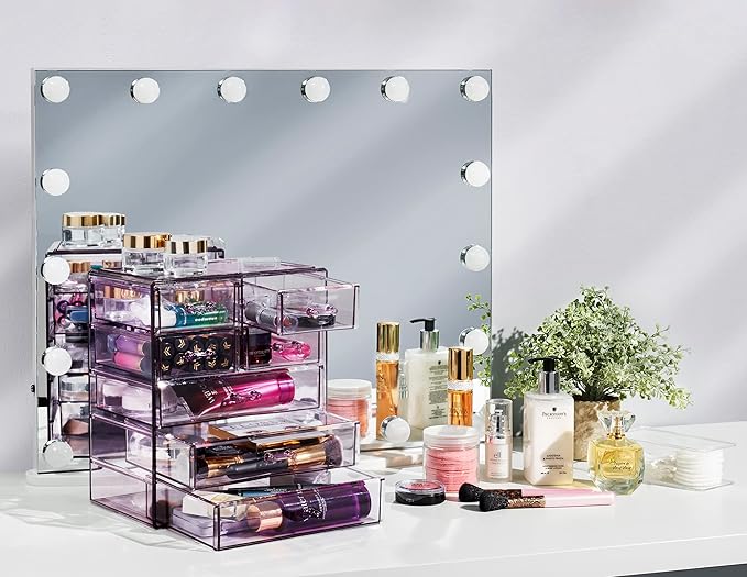 Sorbus Acrylic Makeup Organizer - Organization and Storage Case for Cosmetics Make Up & Jewelry - Big Clear Makeup Organizer for Vanity, Bathroom, College Dorm, Closet, Desk (3 Large, 4 Small Drawers)-FemmiqueWomen