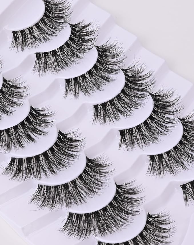 Onlyall False Eyelashes Natural Lashes Wispy Lashes Natural Look False Eyelashes Natural Flared Eyelashes False Eye Lashes Fluffy Lashes 7 Pairs A28-FemmiqueWomen