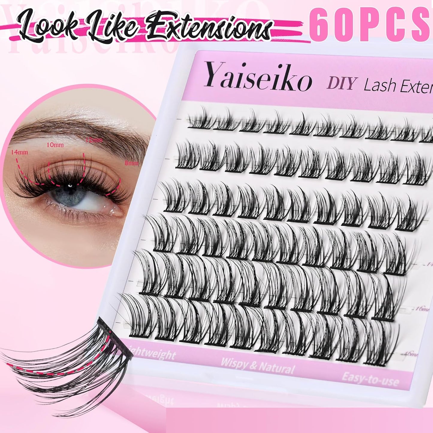 Manga Lash Clusters Eyelash Extensions Wispy Anime Eyelash Clusters Lash Extension 60pcs 8-16MM D Curl Volume Individual Lashes Clusters Natural spiky lash clusters DIY Eyelash Extension at Home-FemmiqueWomen